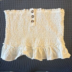 We The Free Ivory Smocked Tube Top with Ruffle Edge